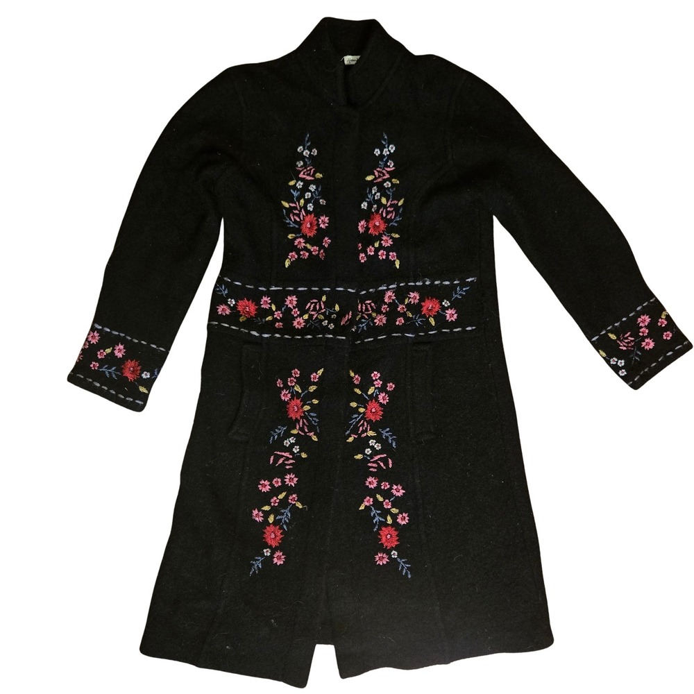 Vtg Y2K Cottagecore whimsigoth dark acadamia Wool Floral Embroidered Coat Small‎